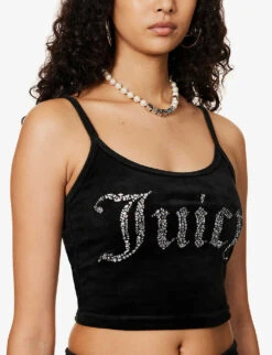 Juicy Couture Scoop-neck Brand-embellished Velour Vest Top -Ted Baker Store R04065594 BLACK101 ALT04