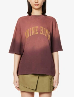 ANINE BING Avi Faded-wash Organic-cotton T-shirt 9 ANINE BING Avi Faded-wash Organic-cotton T-shirt -Ted Baker Store R04066411 BURGUNDY ALT02