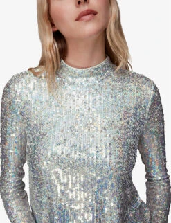 Whistles High-neck Sequin-embellished Top 11 Whistles High-neck Sequin-embellished Top -Ted Baker Store R04069778 SILVER ALT04