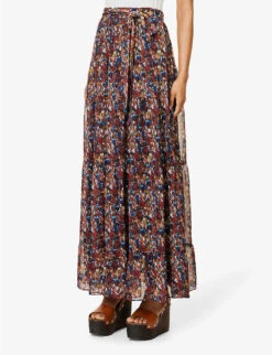 ME AND EM Mottled Floral-print Recycled-polyester-blend Midi Skirt -Ted Baker Store R04071716 GOLDCREAMTANBLUE ALT02