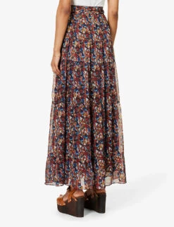 ME AND EM Mottled Floral-print Recycled-polyester-blend Midi Skirt -Ted Baker Store R04071716 GOLDCREAMTANBLUE ALT03