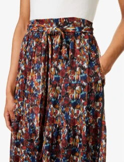 ME AND EM Mottled Floral-print Recycled-polyester-blend Midi Skirt -Ted Baker Store R04071716 GOLDCREAMTANBLUE ALT04