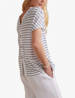 Scoop-neck Button-back Linen Top -Ted Baker Store R04072001 STRIPE ALT02