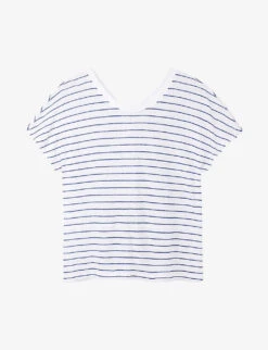 Scoop-neck Button-back Linen Top