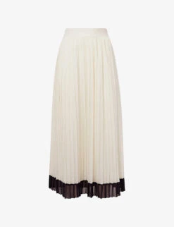 Reiss Osti Colour-block Pleated Woven Midi Skirt