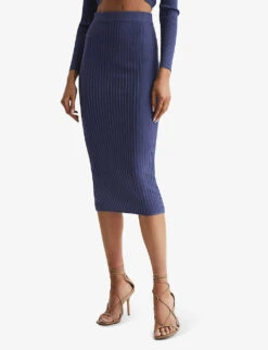Reiss Iona Pencil Ribbed-knit Midi Skirt -Ted Baker Store R04075237 BLUE ALT02