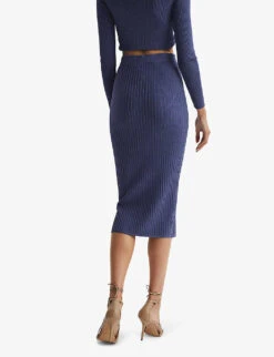 Reiss Iona Pencil Ribbed-knit Midi Skirt -Ted Baker Store R04075237 BLUE ALT03
