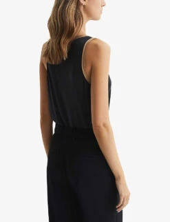 Reiss Riley Contrast-trim Stretch-silk Vest Top -Ted Baker Store R04075263 BLACKCAMEL ALT03