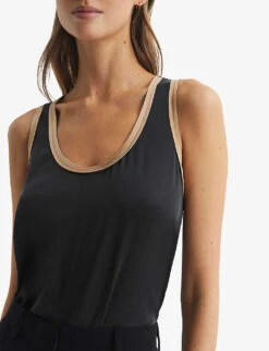 Reiss Riley Contrast-trim Stretch-silk Vest Top -Ted Baker Store R04075263 BLACKCAMEL ALT04