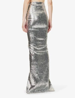 ALAIA Sequin-embellished Gathered Stretch-woven Maxi Skirt -Ted Baker Store R04076347 ARGENT ALT03