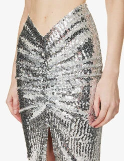 ALAIA Sequin-embellished Gathered Stretch-woven Maxi Skirt -Ted Baker Store R04076347 ARGENT ALT04