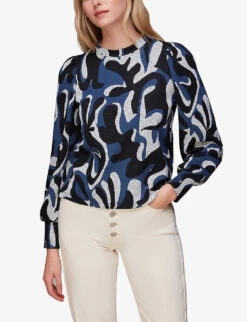 Whistles Graphic-jacquard Stretch Recycled Polyester-blend Top -Ted Baker Store R04077197 BLUE ALT02