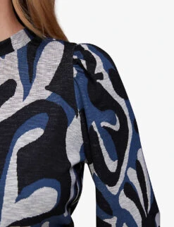 Whistles Graphic-jacquard Stretch Recycled Polyester-blend Top -Ted Baker Store R04077197 BLUE ALT04