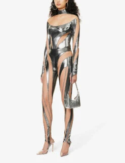 Mugler Cut-out High-neck Stretch-woven Body -Ted Baker Store R04078199 CHROMENUDE01 ALT01