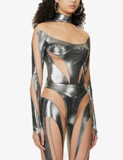 Mugler Cut-out High-neck Stretch-woven Body -Ted Baker Store R04078199 CHROMENUDE01 ALT02