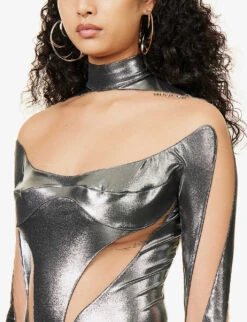 Mugler Cut-out High-neck Stretch-woven Body -Ted Baker Store R04078199 CHROMENUDE01 ALT04