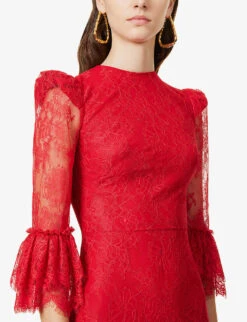 The Strawberry Moon Floral-embroidered Lace Maxi Dress -Ted Baker Store R04080594 RED ALT04