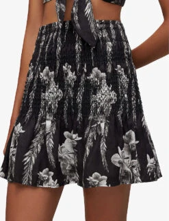 AllSaints Riah Floral-print Linen Mini Skirt -Ted Baker Store R04082732 BLACK ALT03