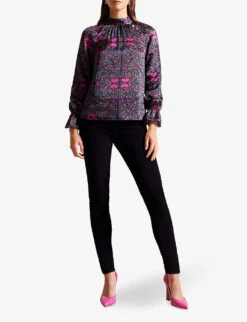 Ted Baker Heiydii Butterfly-print High-neck Woven Blouse -Ted Baker Store R04083597 BLACK ALT01