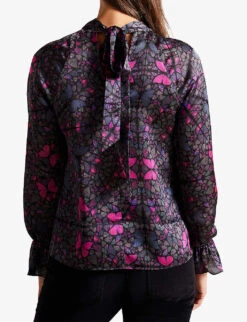 Ted Baker Heiydii Butterfly-print High-neck Woven Blouse -Ted Baker Store R04083597 BLACK ALT02
