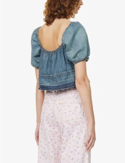 Ganni Puff-sleeve Peplum-hem Organic-cotton Top -Ted Baker Store R04083967 TINTWASH ALT03