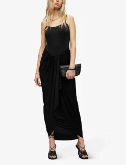 AllSaints Aurelia Draped Stretch-woven Midi Dress -Ted Baker Store R04085147 BLACK ALT01