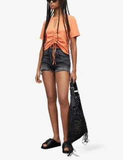 AllSaints Gigi Drawstring Cotton T-shirt -Ted Baker Store R04086668 FLUROORANGE ALT01
