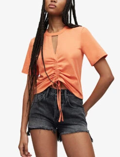 AllSaints Gigi Drawstring Cotton T-shirt -Ted Baker Store R04086668 FLUROORANGE ALT02