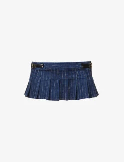 Pleated Pinstriped Stretch-cotton Blend Mini Skirt