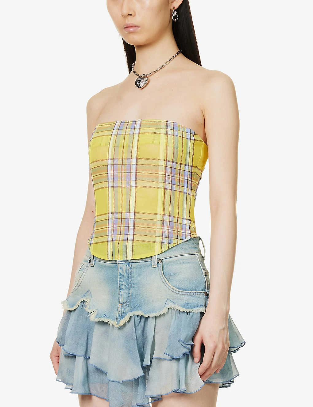 Peri Check-print Corseted Stretch-recycled Polyester Top 5 Peri Check-print Corseted Stretch-recycled Polyester Top - Image 3