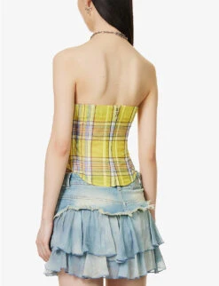 Peri Check-print Corseted Stretch-recycled Polyester Top 10 Peri Check-print Corseted Stretch-recycled Polyester Top -Ted Baker Store R04086801 DIONPLAID ALT03