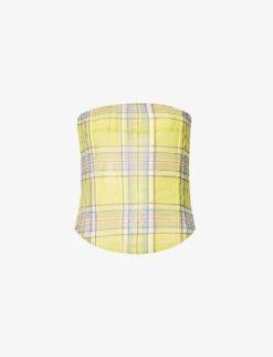 Peri Check-print Corseted Stretch-recycled Polyester Top