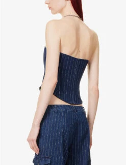 Riley Strapless Embroidered-pinstripe Stretch-cotton Blend Corset Top -Ted Baker Store R04086815 VARSITYPINSTRIPE ALT03