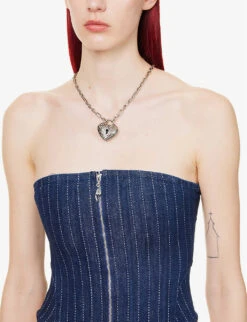 Riley Strapless Embroidered-pinstripe Stretch-cotton Blend Corset Top -Ted Baker Store R04086815 VARSITYPINSTRIPE ALT04