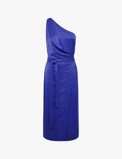 Reiss Flora One-shoulder Satin Midi Dress