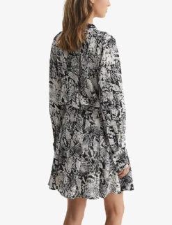 Reiss Scarlett Snake-print Woven Mini Dress -Ted Baker Store R04087024 BLACKWHITE ALT03