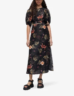 AllSaints Asta Viviana Floral-print Linen And Silk-blend Top -Ted Baker Store R04087339 BLACK ALT01