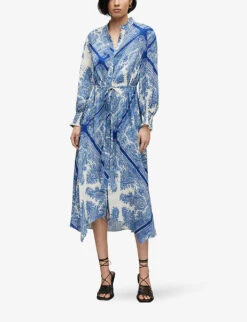 AllSaints Skylar Rafaela Paisley-print Linen And Silk Midi Dress -Ted Baker Store R04087342 BLUE ALT01