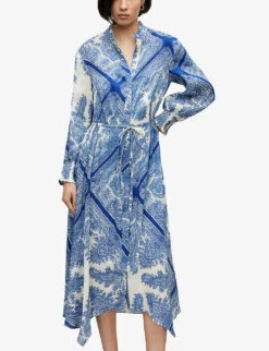 AllSaints Skylar Rafaela Paisley-print Linen And Silk Midi Dress -Ted Baker Store R04087342 BLUE ALT02