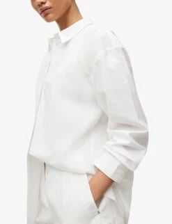 AllSaints Sasha Split-hem Relaxed-fit Organic-cotton Shirt -Ted Baker Store R04087355 OPTICWHITE ALT03