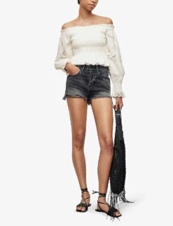 AllSaints Lara Off-the-shoulder Broderie-embellished Regular-fit Cotton Top -Ted Baker Store R04087386 CHALKWHITE ALT01