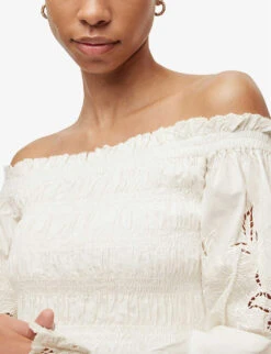 AllSaints Lara Off-the-shoulder Broderie-embellished Regular-fit Cotton Top -Ted Baker Store R04087386 CHALKWHITE ALT04