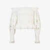 AllSaints Lara Off-the-shoulder Broderie-embellished Regular-fit Cotton Top -Ted Baker Store R04087386 CHALKWHITE M