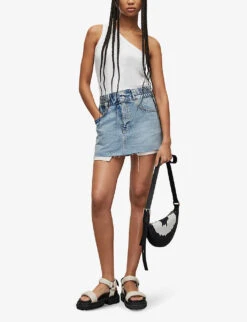AllSaints Hailey Elasticated-waist Raw-hem Denim Mini Skirt -Ted Baker Store R04087417 FRESHINDIGO ALT01