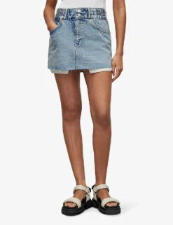 AllSaints Hailey Elasticated-waist Raw-hem Denim Mini Skirt -Ted Baker Store R04087417 FRESHINDIGO ALT02