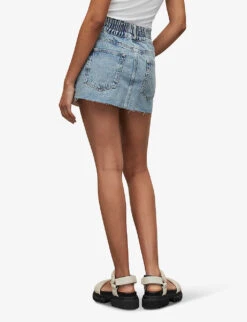 AllSaints Hailey Elasticated-waist Raw-hem Denim Mini Skirt -Ted Baker Store R04087417 FRESHINDIGO ALT03