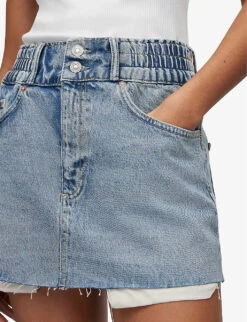 AllSaints Hailey Elasticated-waist Raw-hem Denim Mini Skirt -Ted Baker Store R04087417 FRESHINDIGO ALT04