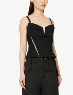 Dion Lee Panelled Plunge-neck Stretch-organic Cotton Top -Ted Baker Store R04091335 BLACK ALT02