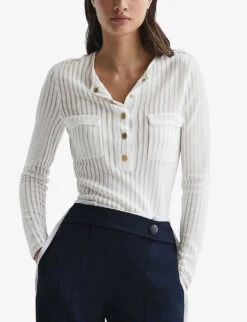 Reiss Pippa Sheer-stripe Long-sleeve Woven Top -Ted Baker Store R04091622 IVORY ALT02