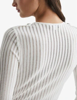 Reiss Pippa Sheer-stripe Long-sleeve Woven Top -Ted Baker Store R04091622 IVORY ALT03